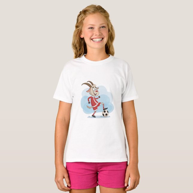 Christmas Goat Playing Soccer T Shirt (Hel framsida)