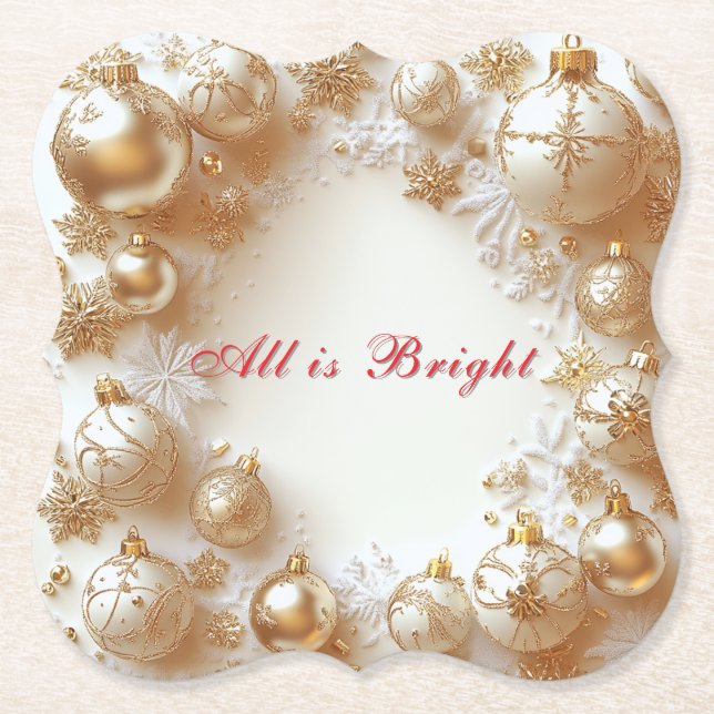 Christmas Gold Ornaments,Snowflakes All is Bright Underlägg Papper (Framsida)
