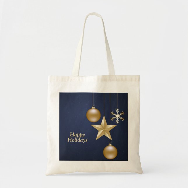 Christmas Golden Ornaments Stars Navy Blue Elegant Tygkasse (Framsidan)