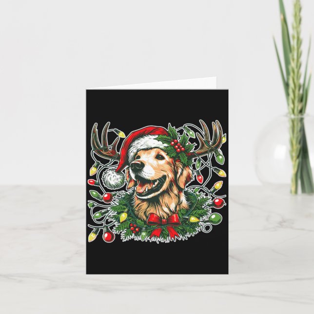 Christmas Golden Retriever Antlers Santa Hat Long  Kort (Framsida)