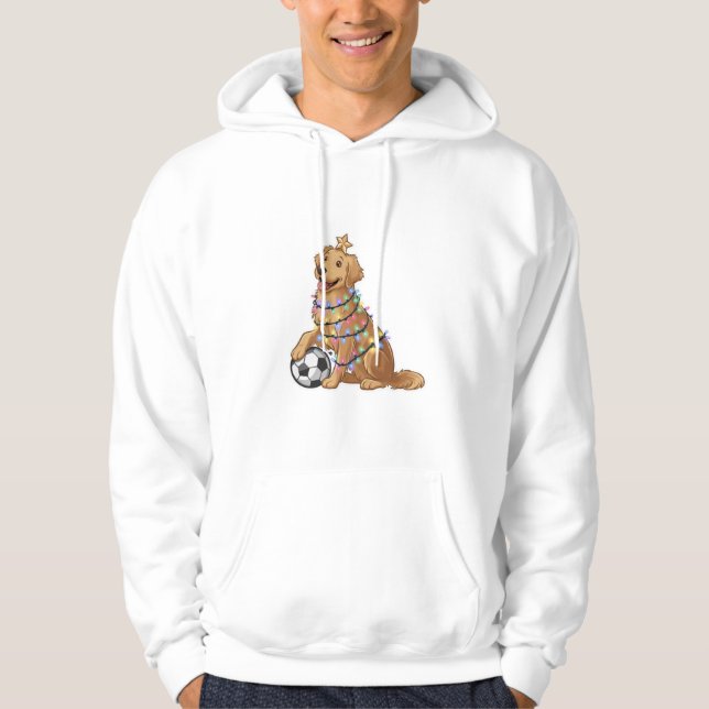 Christmas Golden Retriever Dog with Soccer Ball Hoodie (Framsida)