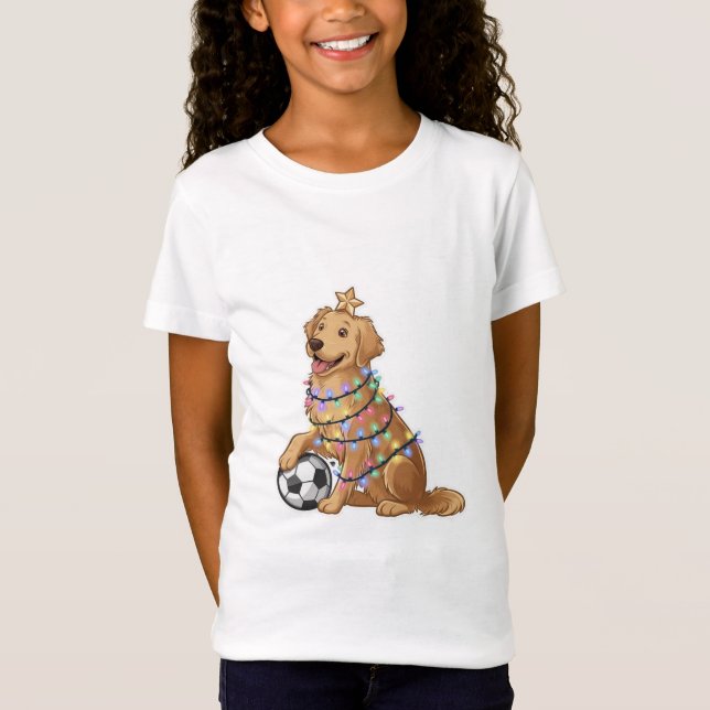 Christmas Golden Retriever Dog with Soccer Ball T Shirt (Framsida)