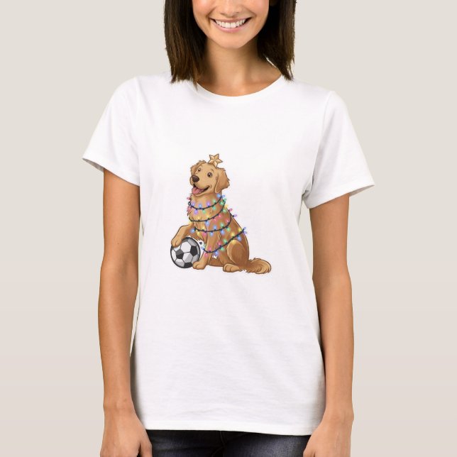 Christmas Golden Retriever Dog with Soccer Ball T Shirt (Framsida)