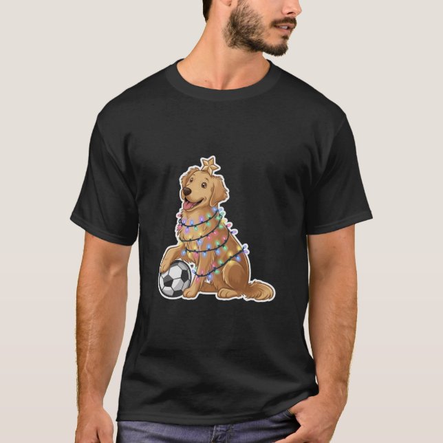 Christmas Golden Retriever Dog with Soccer Ball T Shirt (Framsida)
