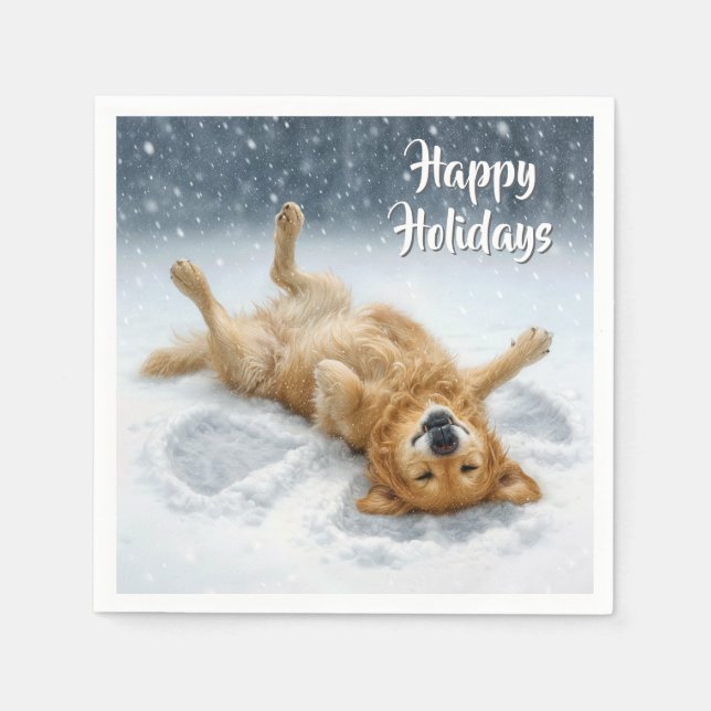 Christmas Golden Retriever Making a Snow Angel Pappersservett (Framsidan)