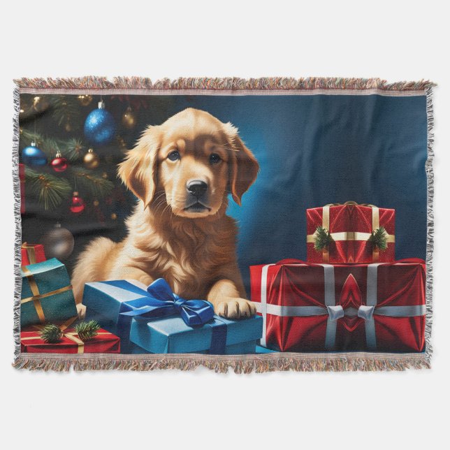 CHRISTMAS GOLDEN RETRIEVER PUPPY FILT (Framsidan)