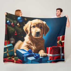 CHRISTMAS GOLDEN RETRIEVER PUPPY FLEECEFILT