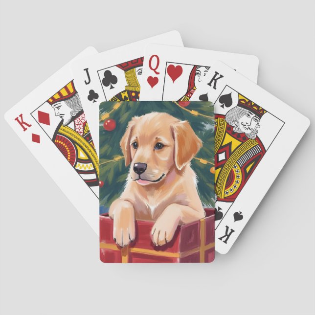 Christmas Golden Retriever Puppy Present Casinokort (Baksidan)