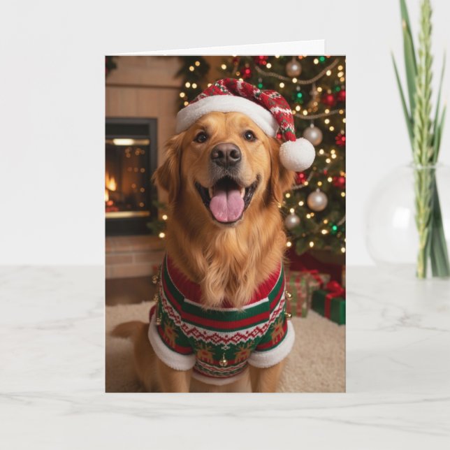 Christmas Golden Retriver Dog Custom Holiday Card Kort (Framsida)