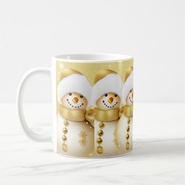 Christmas Golden Snowman Snowflakes Holidays Kaffemugg (Vänster)