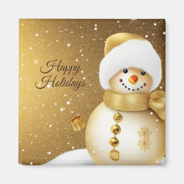 Christmas Golden Snowman Snowflakes Holidays Magnet (Framsidan)