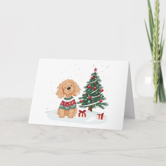 Christmas Goldendoodle Dog Kort (Framsida)
