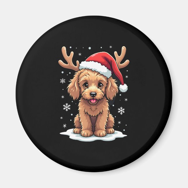Christmas Goldendoodle Dog Reindeer Holiday Doodle Magnet (Framsidan)