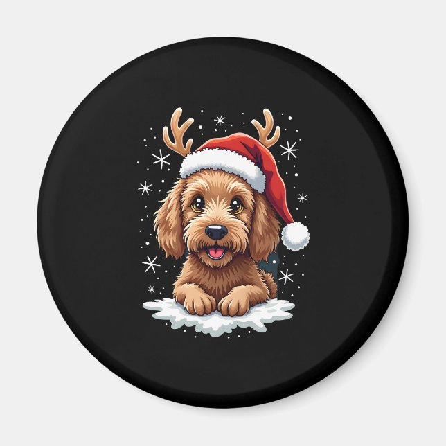 Christmas Goldendoodle Dog Reindeer Holiday Doodle Magnet (Framsidan)