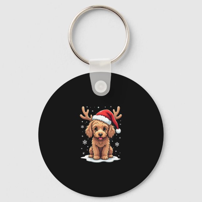 Christmas Goldendoodle Dog Reindeer Holiday Doodle Nyckelring (Framsida)