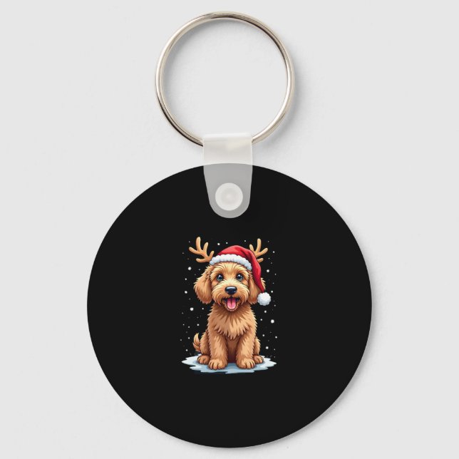 Christmas Goldendoodle Dog Reindeer Holiday Doodle Nyckelring (Framsida)
