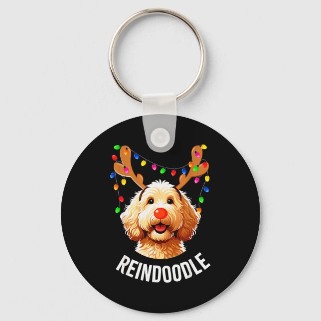 Christmas Goldendoodle Reindeer Doodle Dog Reindoo Nyckelring (Framsida)