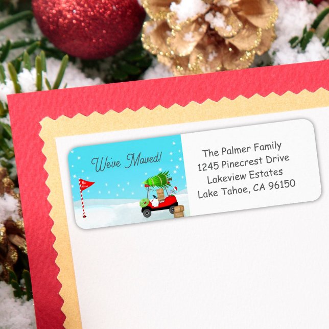 Christmas Golf Cart With Moving Boxes Golf  Returadress Etikett (Skapare uppladdad)
