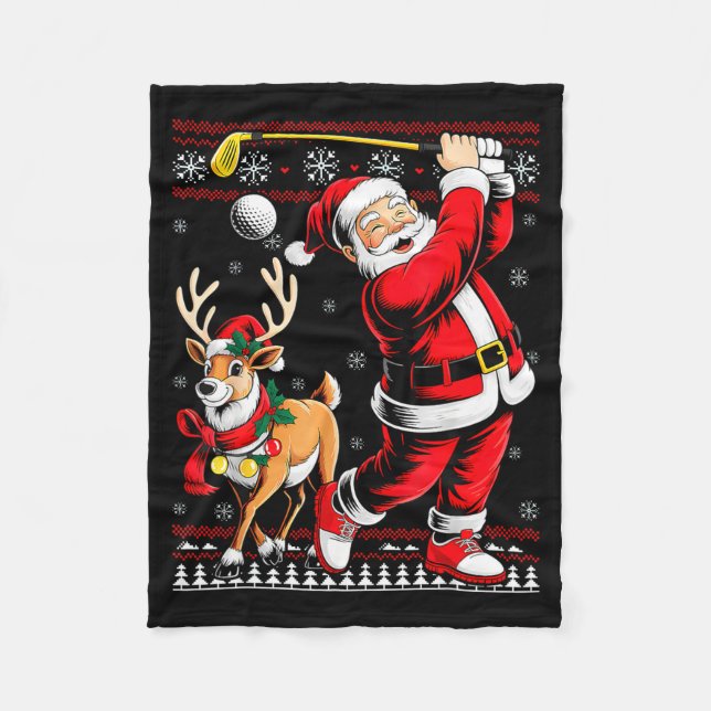Christmas Golf Santa Golfer Christmas Pajama Reind Fleecefilt (Framsidan)