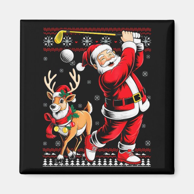 Christmas Golf Santa Golfer Christmas Pajama Reind Magnet (Framsidan)