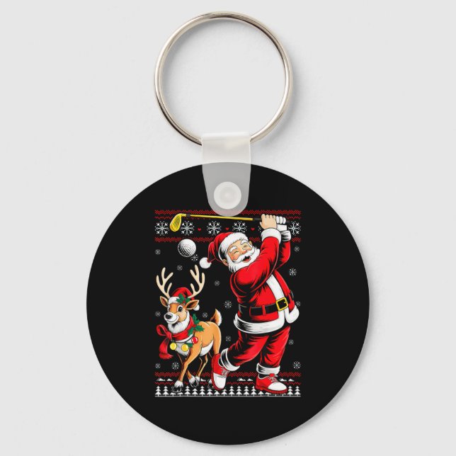 Christmas Golf Santa Golfer Christmas Pajama Reind Nyckelring (Framsida)