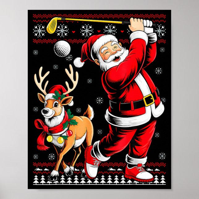 Christmas Golf Santa Golfer Christmas Pajama Reind Poster (Framsidan)