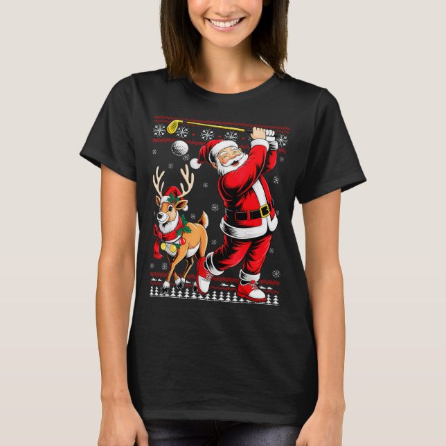 Christmas Golf Santa Golfer Christmas Pajama Reind T Shirt (Framsida)