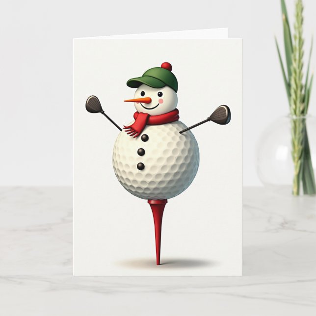 Christmas Golf Snowman Card Kort (Framsida)