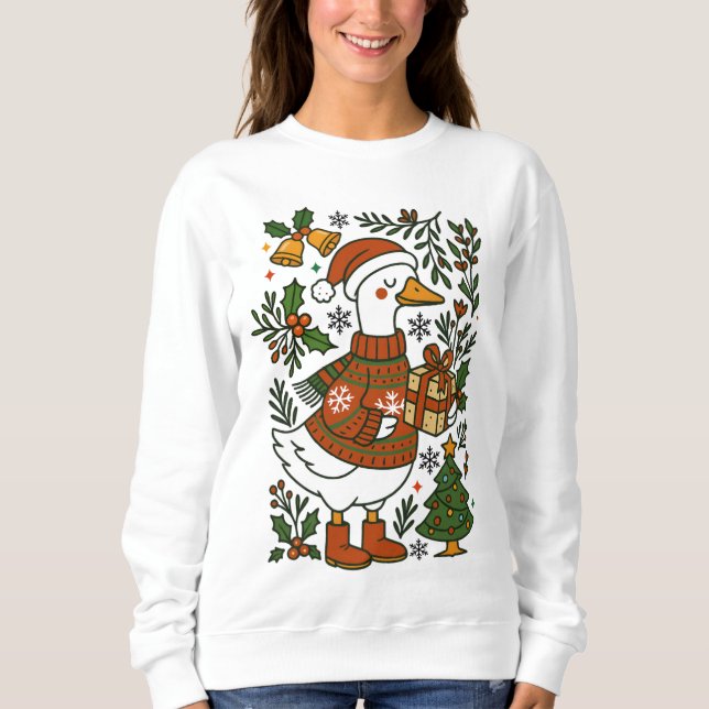 Christmas Goose Cute Winter Holiday Floral T Shirt (Framsida)