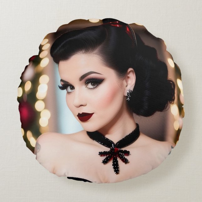 Christmas Goth Girl Xmas Round Throw Pillow Rund Kudde (Framsidan)