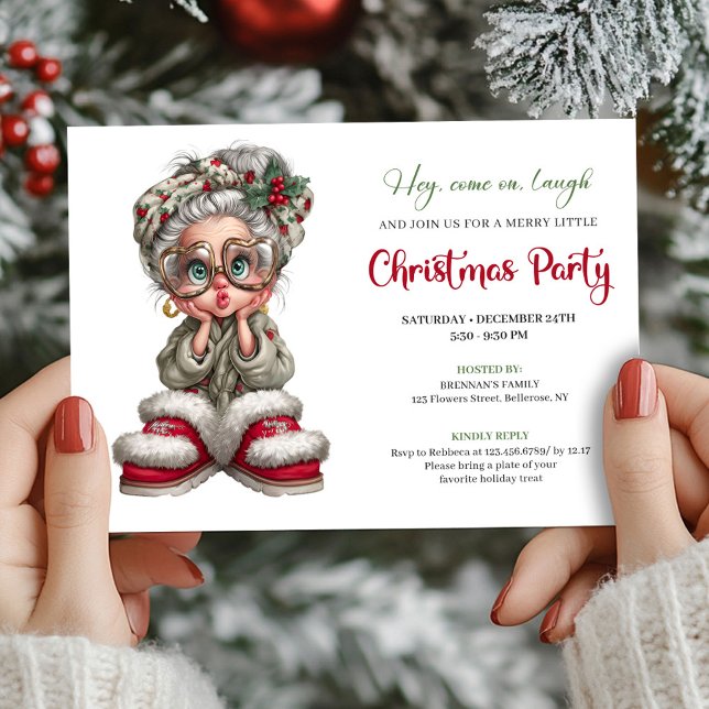 Christmas Grandma Cartoon Party Event Invitation Inbjudningar (Christmas Grandma Cartoon Party Event Invitation)