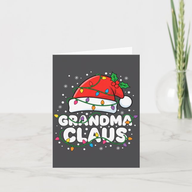 Christmas Grandma Claus Santa Hat Christmas Lights Kort (Framsida)