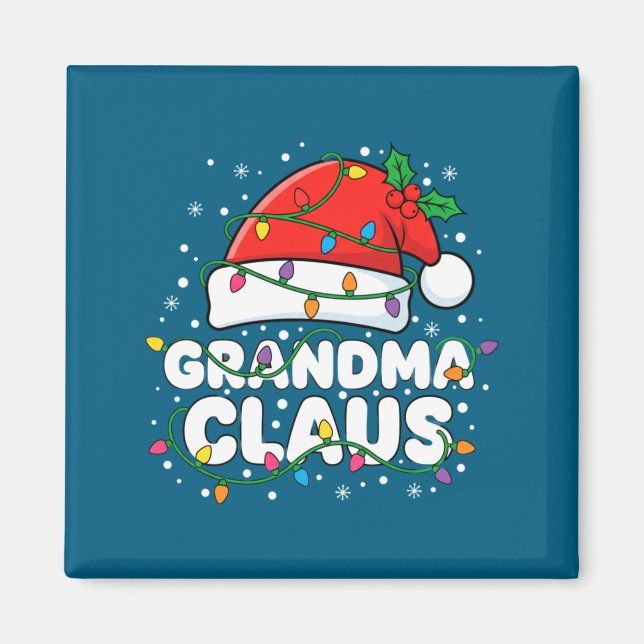 Christmas Grandma Claus Santa Hat Christmas Lights Magnet (Framsidan)
