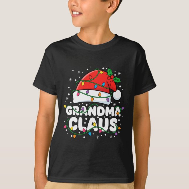 Christmas Grandma Claus Santa Hat Christmas Lights T Shirt (Framsida)