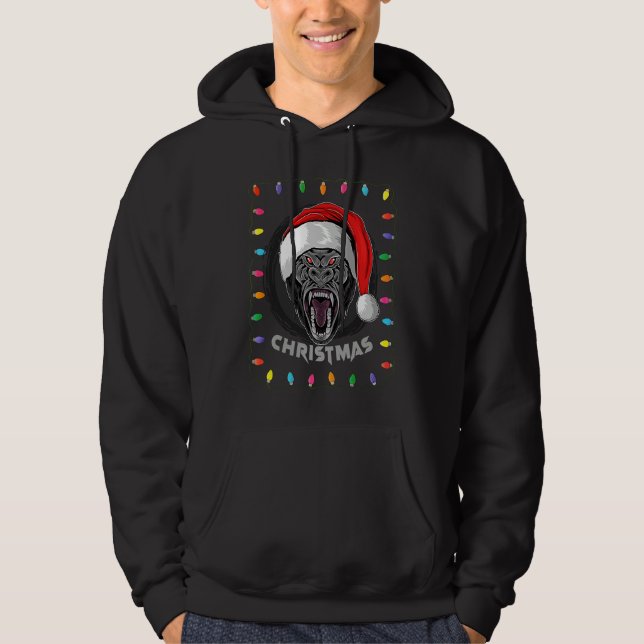 Christmas Graphic Lights Holiday Gorilla Santa Hoodie (Framsida)