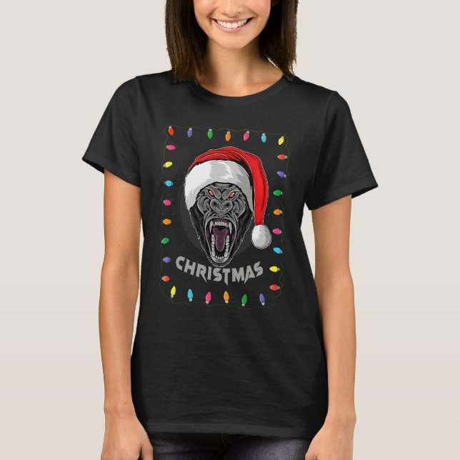 Christmas Graphic Lights Holiday Gorilla Santa T Shirt (Framsida)