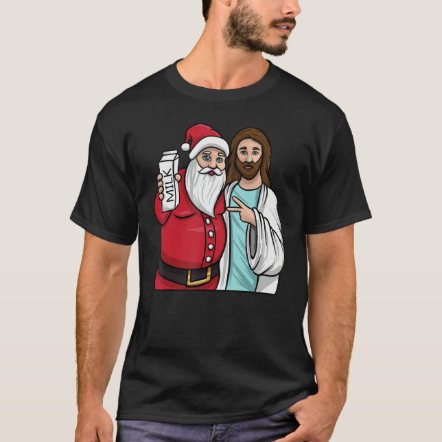 Christmas Graphic Santa and Jesus Jingle Bros Milk T Shirt (Framsida)