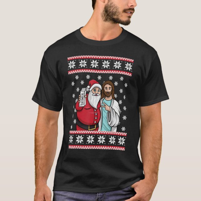 Christmas Graphic Santa and Jesus Jingle Bros Oatm T Shirt (Framsida)