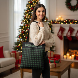 Christmas Green & Black Buffalo Plaid Custom Name Tygkasse