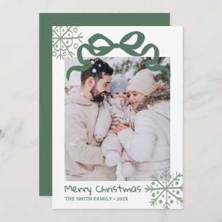 Christmas Green Bow snowflakes Photo card  Inbjudningar