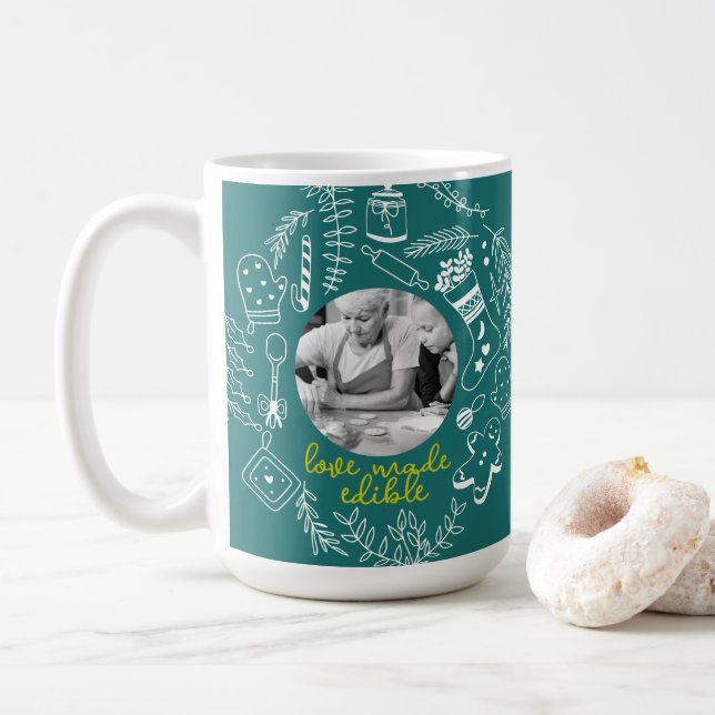 Christmas Green Photo Holiday Baking Family Recipe Kaffemugg (Med munk)