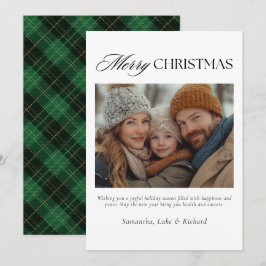 Christmas Green Plaid Family Photo Holiday Card Julkort