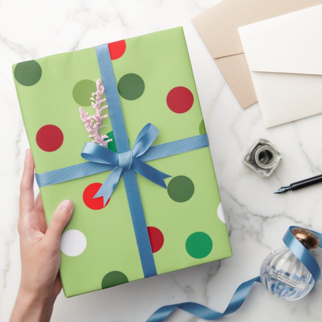 Christmas Green Rainbow Polka Dots Wrapping Paper Presentpapper (Gifting)