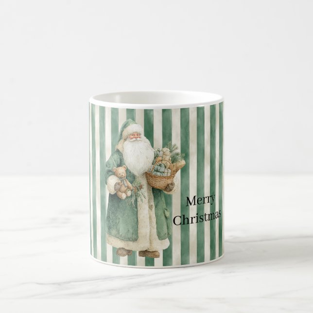 Christmas Green Stripes Teddy Bear Gifts Santa Kaffemugg (Center)