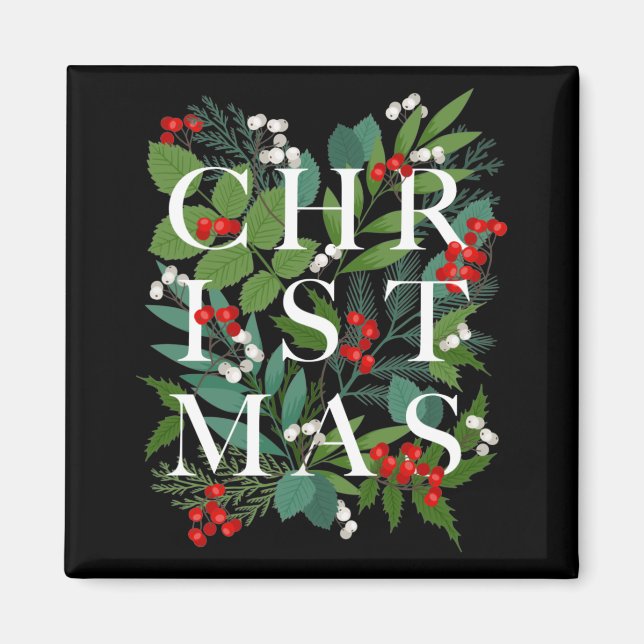 CHRISTMAS Greenery Berries Helgdag Black Magnet (Framsidan)