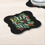 CHRISTMAS Greenery Berries Helgdag Black Underlägg Papper<br><div class="desc">Ord CHRISTMAS sitter mellan löv och bär på en svart bakgrund (eller färg) på dessa finare kvadratiska pappra underlägg,  elegant för helgdag tillfälle eller ge som värdinna gåvor. MATCHING-objekt i vår butik.</div>