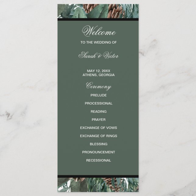 Christmas Greenery double side program card  (Framsida)