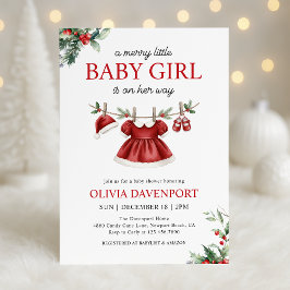 Christmas Greenery Merry Little Girl Baby Shower Inbjudningar