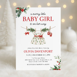 Christmas Greenery Merry Little Girl Baby Shower Inbjudningar