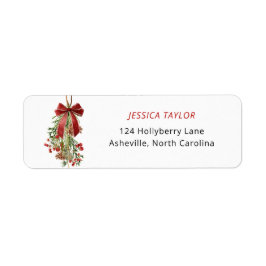 Christmas Greenery Red Bow Address  Returadress Etikett